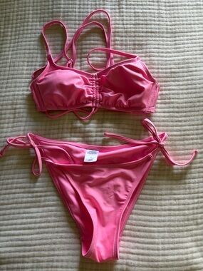 Pink Drawstring Bikini Set